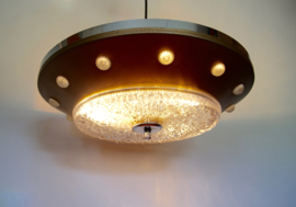 Ufo hanglamp ; zwaar glas, metaal met glaasjes