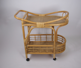 Vintage rotan bamboe serveerwagen/trolley