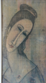 Vintage repro schilderij van Modigliani, vrouw geschilderd op hout