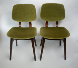 Vintage houten eetkamerstoelen groen velours