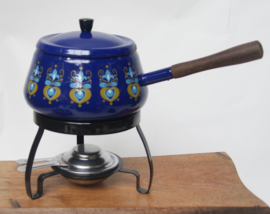 Vintage fonduepan van blauw emaille