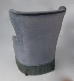 Vintage fauteuil velvet blauw/grijs