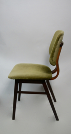 Vintage houten eetkamerstoelen groen velours