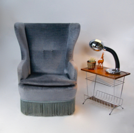 Vintage fauteuil velvet blauw/grijs