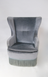 Vintage fauteuil velvet blauw/grijs