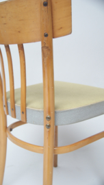 vintage KOK stoel, licht hout met skai leren zitting