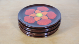 6 gebaksbordjes emaille met bloem