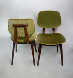 Vintage houten eetkamerstoelen groen velours