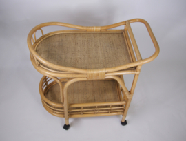 Vintage rotan bamboe serveerwagen/trolley