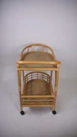 Vintage rotan bamboe serveerwagen/trolley