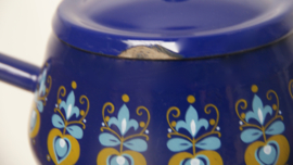 Vintage fonduepan van blauw emaille