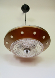 Ufo hanglamp ; zwaar glas, metaal met glaasjes