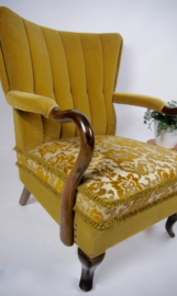 Vintage fluwelen fauteuil, retro groen