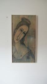 Vintage repro schilderij van Modigliani, vrouw geschilderd op hout