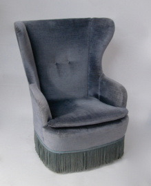 Vintage fauteuil velvet blauw/grijs