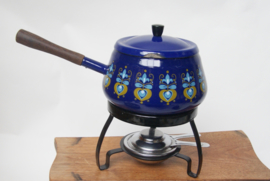 Vintage fonduepan van blauw emaille