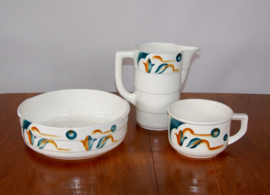 Art deco lampetset, vintage wassetje; kan, kom en schaal