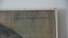 Vintage repro schilderij van Modigliani, vrouw geschilderd op hout