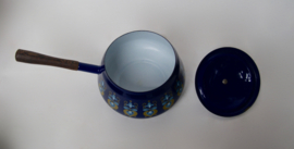 Vintage fonduepan van blauw emaille