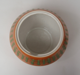 Vintage bowlset; keramieke pot met 4 bekers