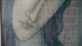 Vintage repro schilderij van Modigliani, vrouw geschilderd op hout