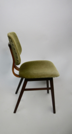 Vintage houten eetkamerstoelen groen velours