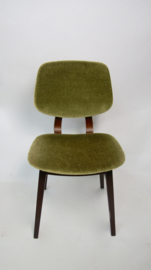 Vintage houten eetkamerstoelen groen velours