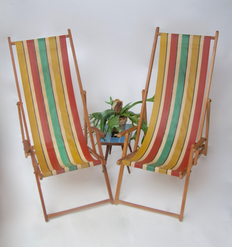 Vintage ligstoel met van canvas | Verkocht | RetroLoes