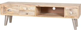TV-Kast hout- 4-lades - natuurlijk finish - 140x35x44cm - By-Boo