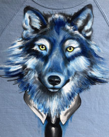 HAND PAINTED SWEATER > WOLF / TIE / SKYBLUE