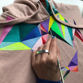 HAND PAINTED HOODY  > COLORFUL ABSTRACT TRIANGLES
