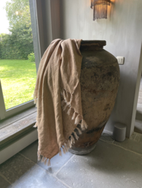 Oude Mega Grote Indonesische Kruik in Warme Tinten Bruin, Cognac, en Roest