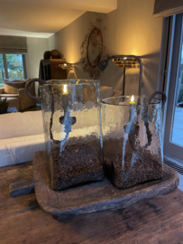 Dinerkaars klein 13 cm hoog -per 2 st. - Rustiek grijs - afstandbediening inbegrepen