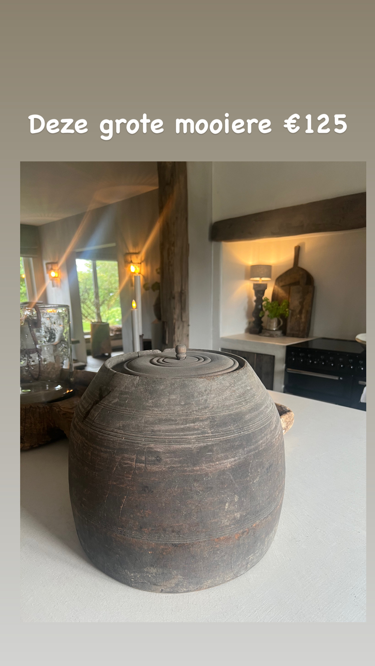 Grote houten pot met deksel