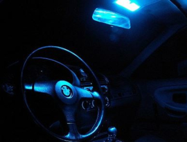 Blauwe 8 LED lampen 14x43mm 12V, interieur verlichting