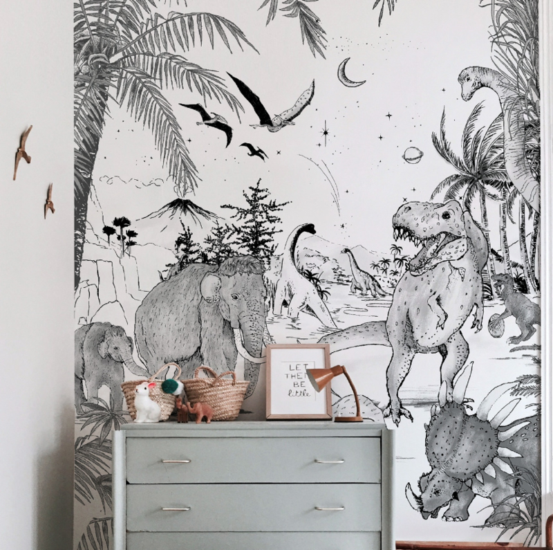 Dinosaur Wallpaper Full Wall Sized Image Prehistoric Black White Wallpaper Annet Weelink Design