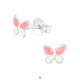 Zilveren kinderoorbellen - Pinky vlinder