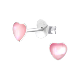 Zilveren roze hartjes oorknopjes