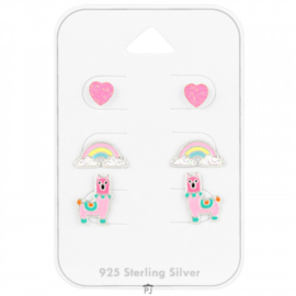 Zilveren kinderoorbellen - Pink set