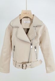 Beige leatherlook jasje met riem