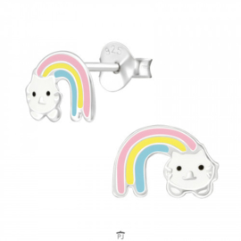 Zilveren kinderoorbellen - Regenboog katje