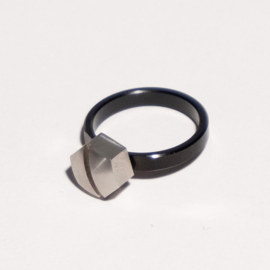 Black Narrow + Hexagon - Small Factory Ring