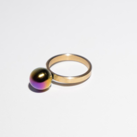 Gold Narrow + Big Ball Rainbow - Small Factory Ring