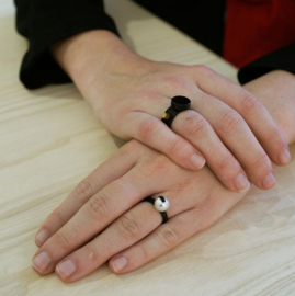 Black Narrow + Pearl Stripe small - Small Factory Ring