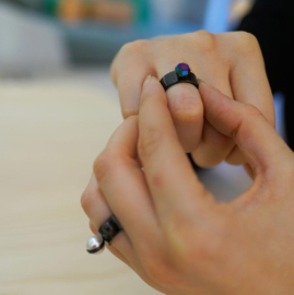 Black Wide + Diamond rainbow - Small Factory Ring