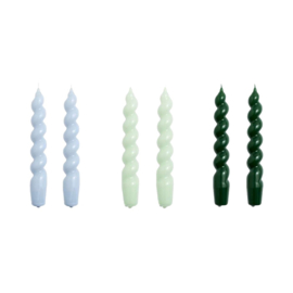 Spiraal kaarsen (set van 6) light blue, mint & groen - HAY