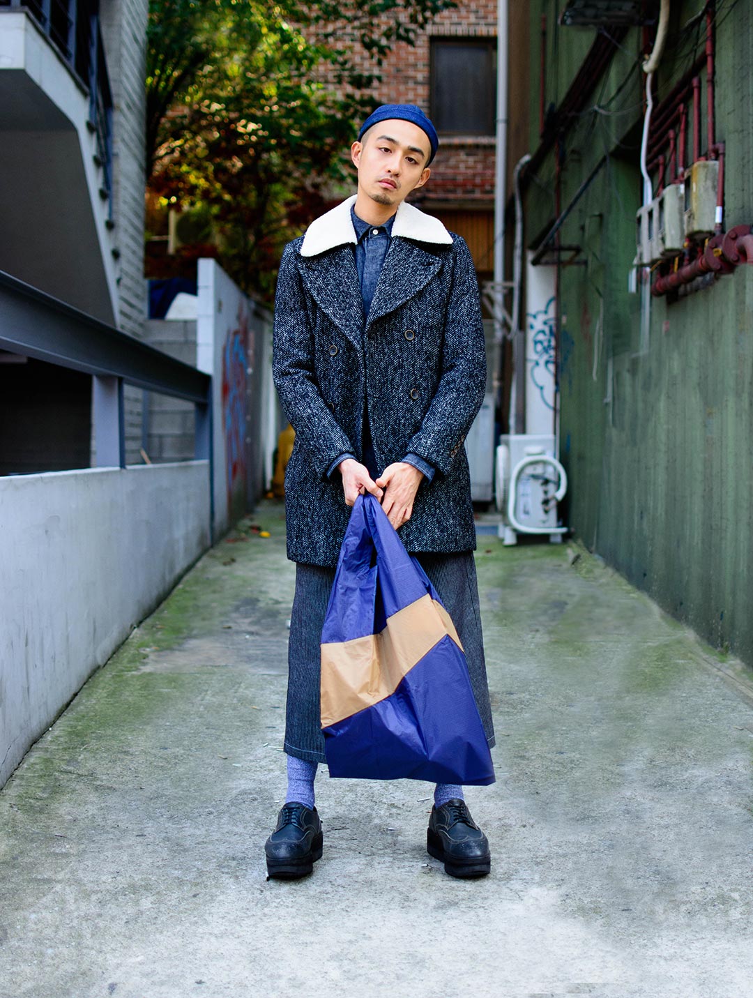 Shoppingbag L 'navy & camel' - Susan Bijl