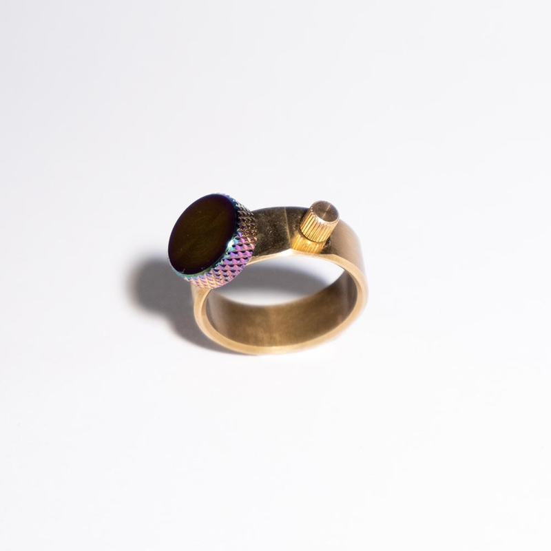 Gold Wide + Flat Circle & Crown - Small Factory Ring