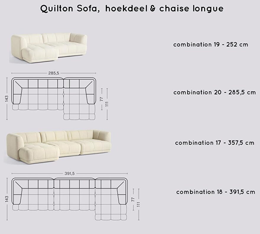 Quilton sofa hoekdeel en chaise longue