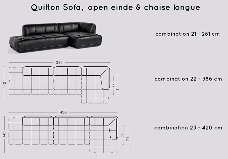 Quilton sofa open einde met chaise longue